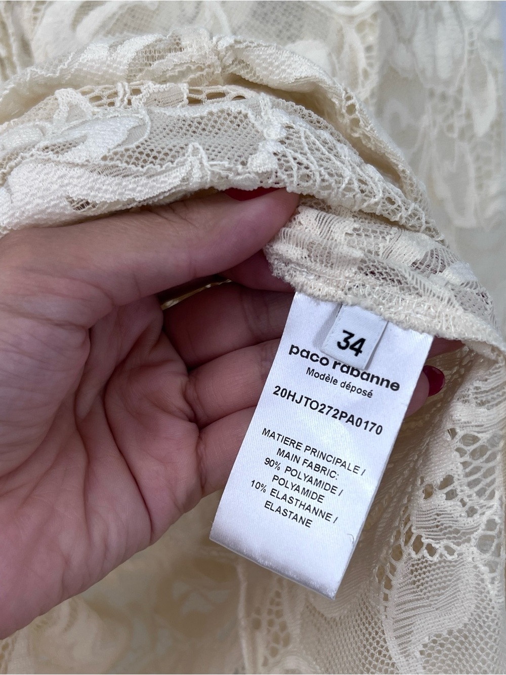 Paco Rabanne Sheer Floral Lace mock neck Top Cream size 34 tunic or mini dress - Picture 6 of 9